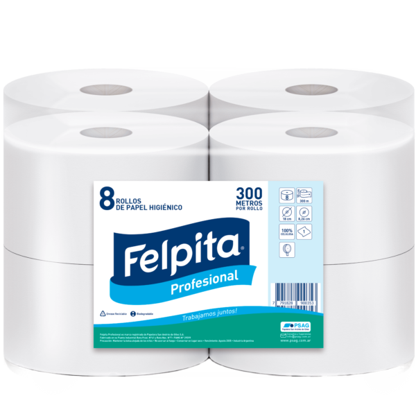 Papel Higiénico Jumbo 300 Mts x 8 Unidades Cono Grande Felpita